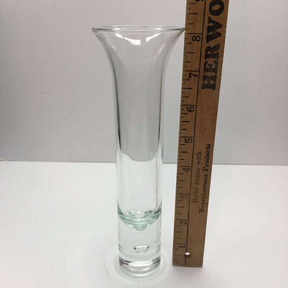 Vintage Set of 2 Clear Glass Bud Vases Flared Bubble Base 8" 10" Home Decor - Picture 16 of 16